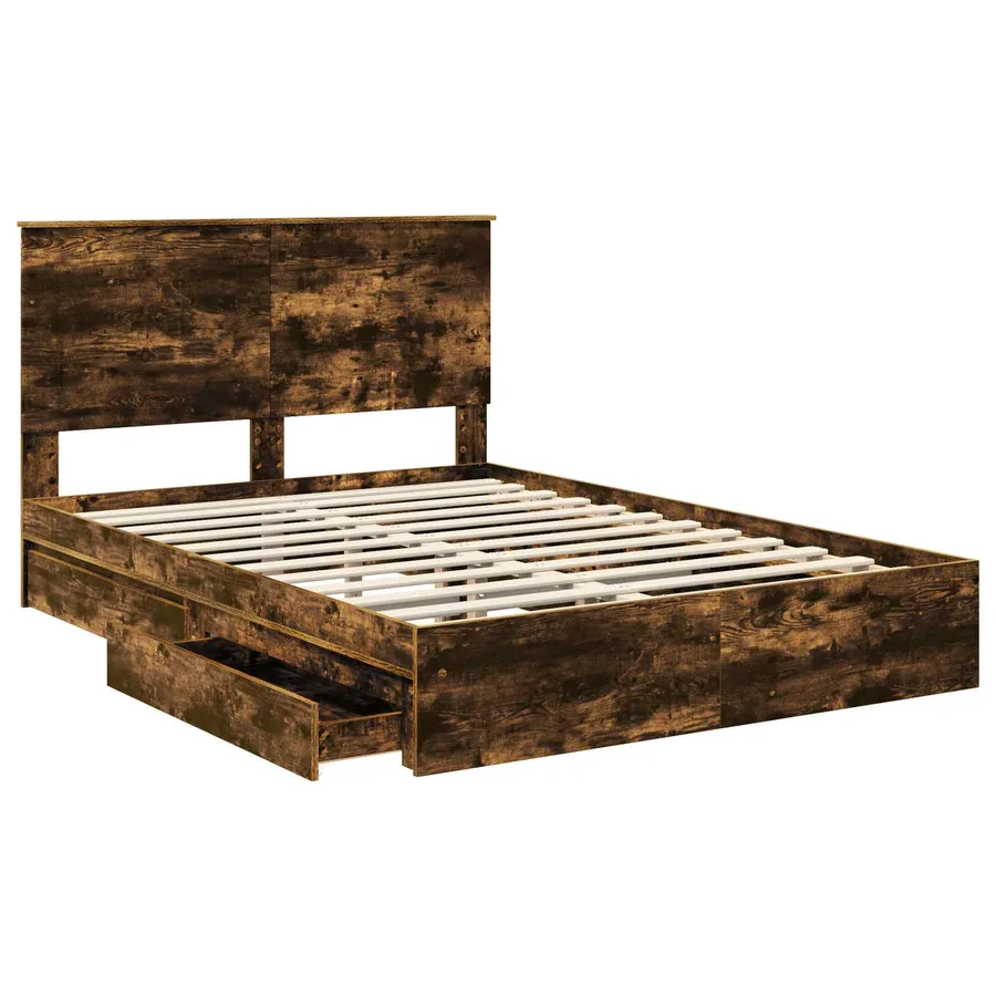 Lit de Rangement Chêne fumé 160 x 200 cm Bois d'ingénierie - 5