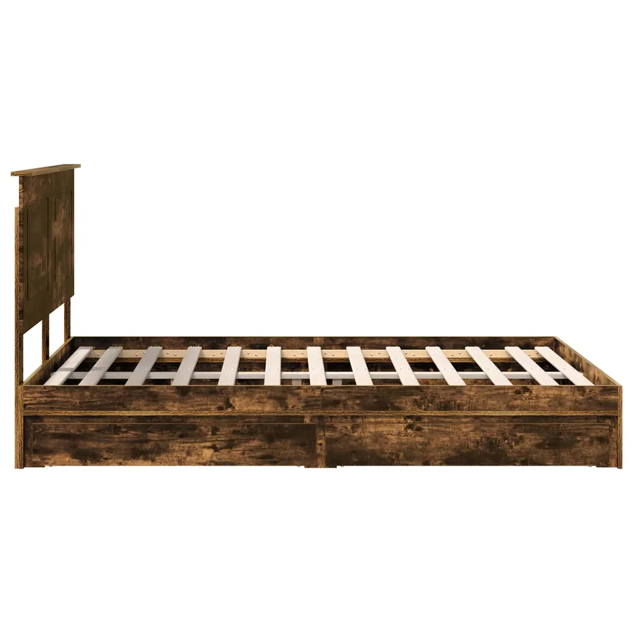 Lit de Rangement Chêne fumé 160 x 200 cm Bois d'ingénierie - 9