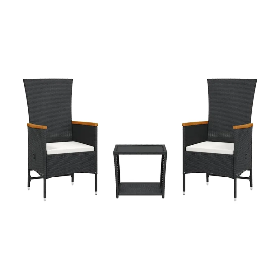 Ensemble à manger de jardin avec coussins 3 pcs Noir - 2