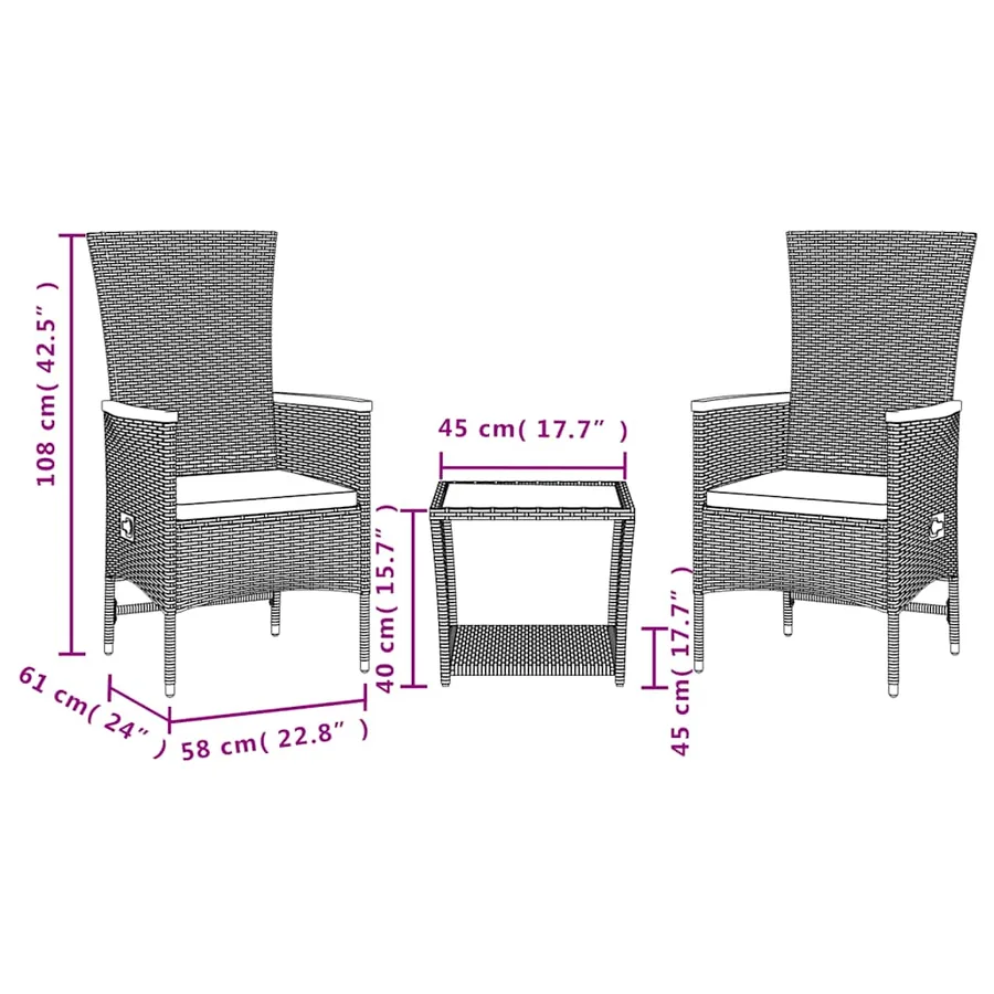 Ensemble à manger de jardin avec coussins 3 pcs Noir - 5