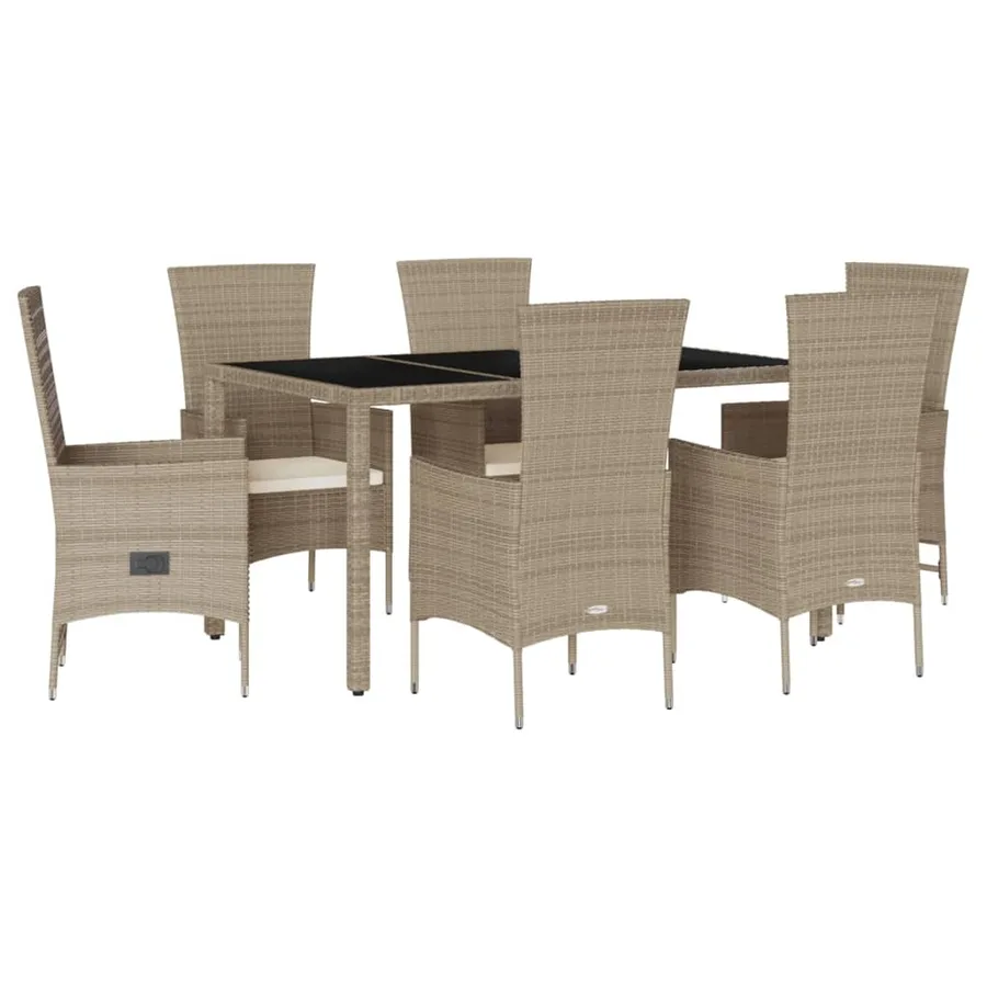 Ensemble à manger de jardin et coussins 7 pcs beige poly rotin - 2