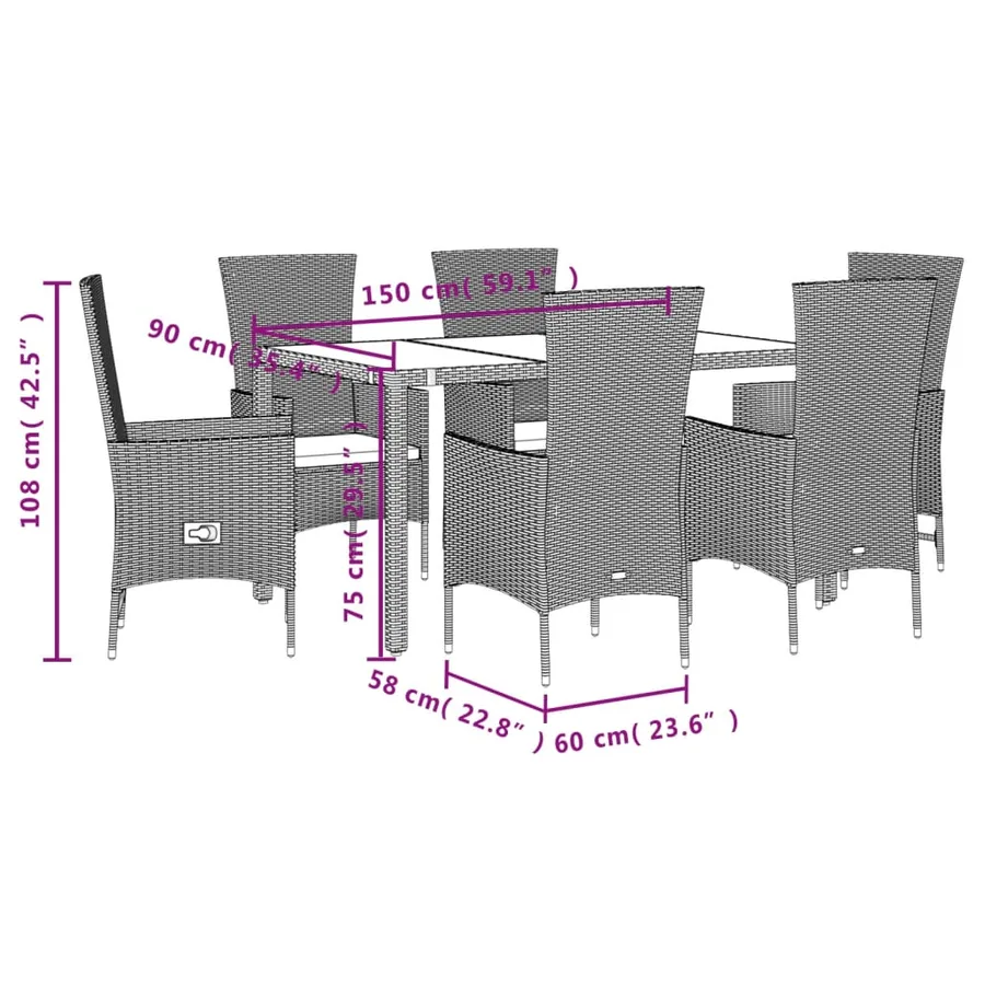 Ensemble à manger de jardin et coussins 7 pcs beige poly rotin - 5