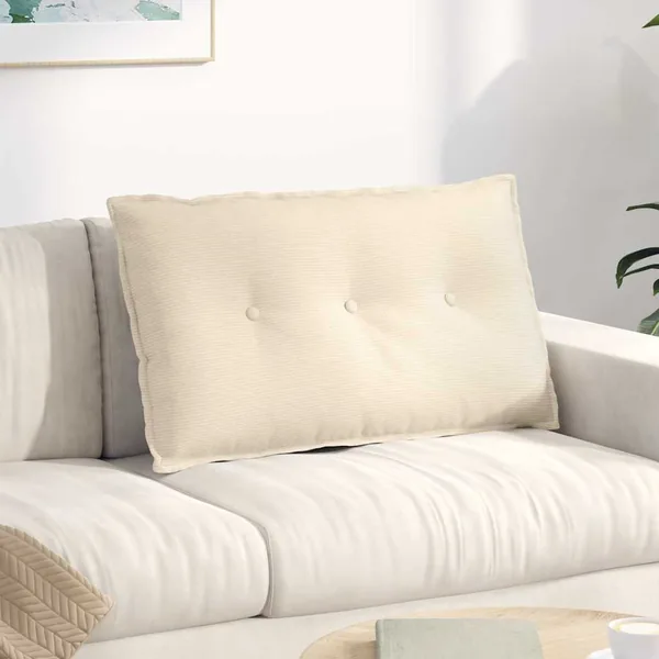 Coussin de Dos Crème 80 x 50 cm Tissu en velours côtelé