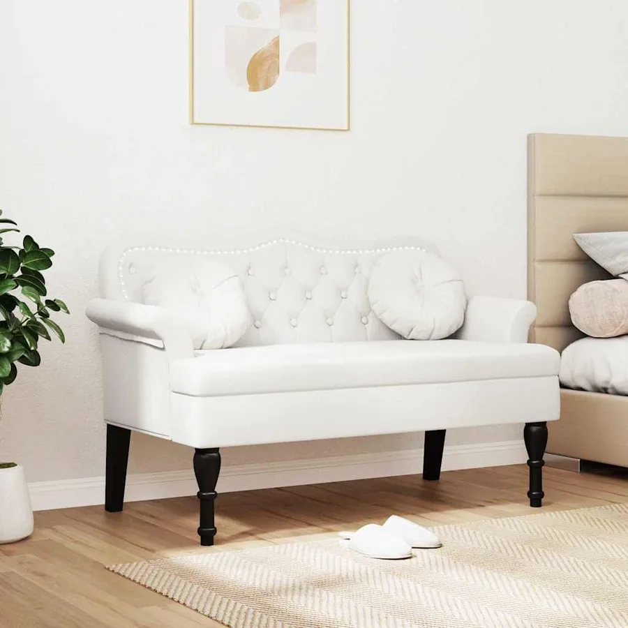 Banc Chesterfield Blanc 120,5 x 65 x 75 cm Simili cuir - 3