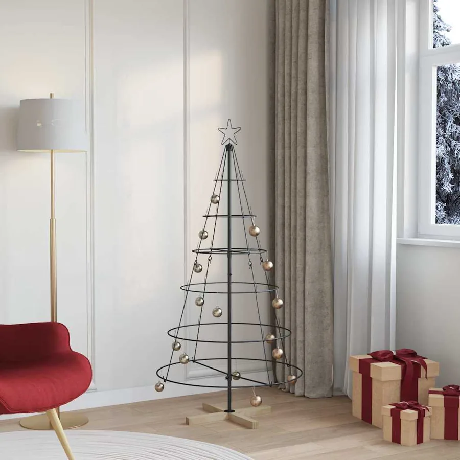 Arbre en cône de Noël avec support Noir 154 cm Acier