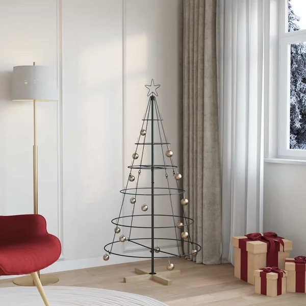 Arbre en cône de Noël avec support Noir 154 cm Acier