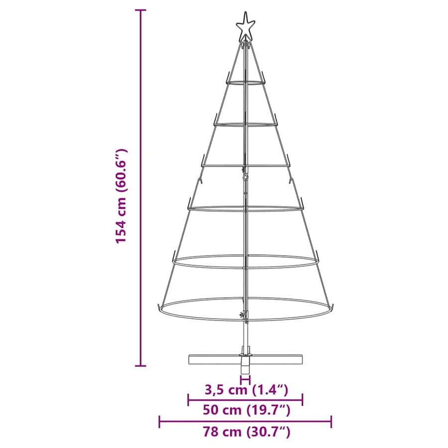Arbre en cône de Noël avec support Noir 154 cm Acier - 9