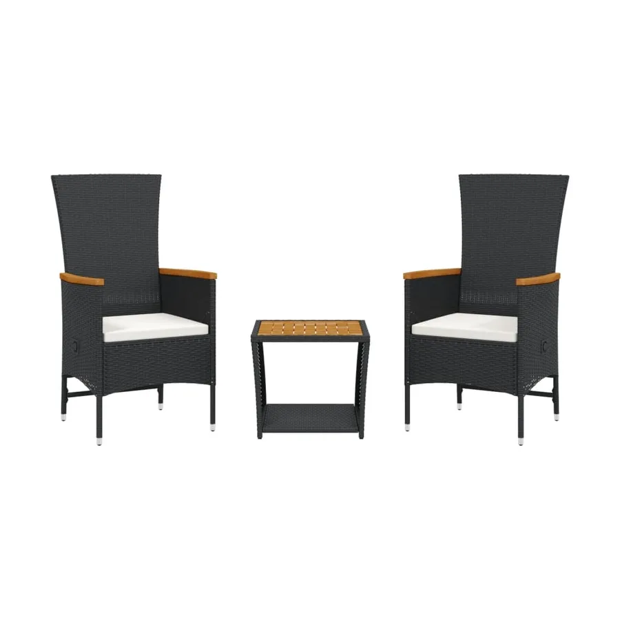 Ensemble à manger de jardin avec coussins 3 pcs Noir - 2
