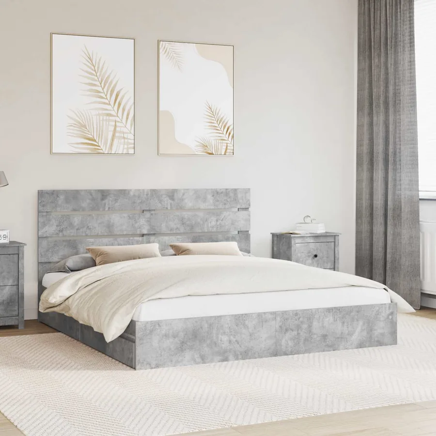 Lit de Rangement Gris béton 180 x 200 cm Bois d'ingénierie