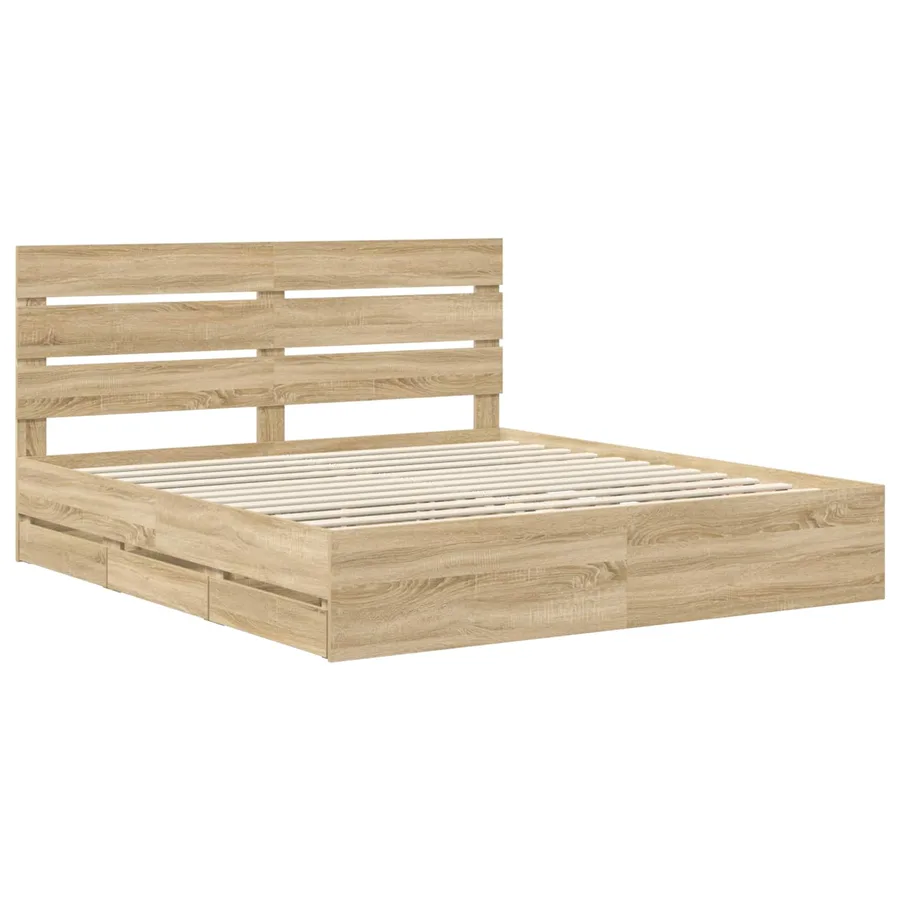 Cadre de lit Chêne Sonoma 200 x 200 cm Bois Ingénierie - 4