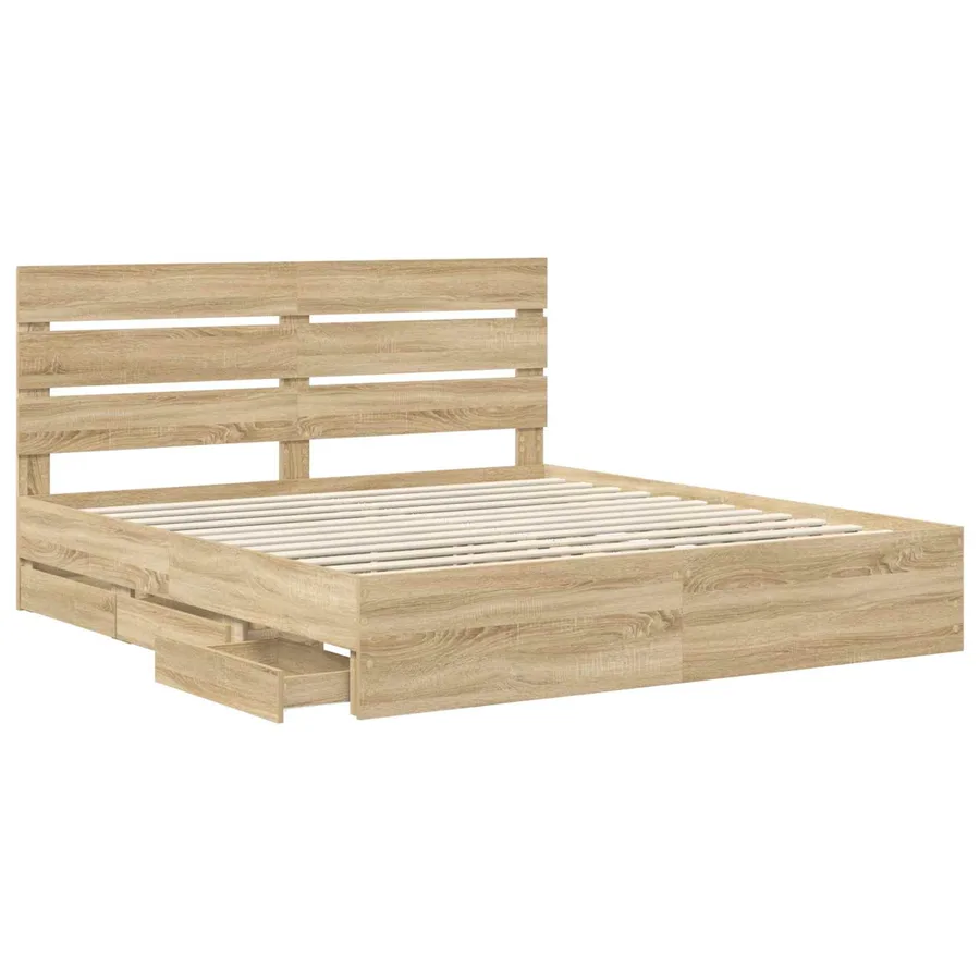 Cadre de lit Chêne Sonoma 200 x 200 cm Bois Ingénierie - 5