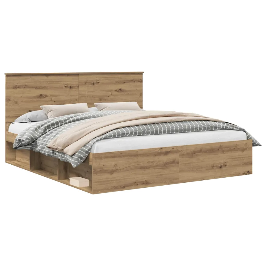 Cadre de lit Chêne artisan 200 x 200 cm Bois de pin massif - 2