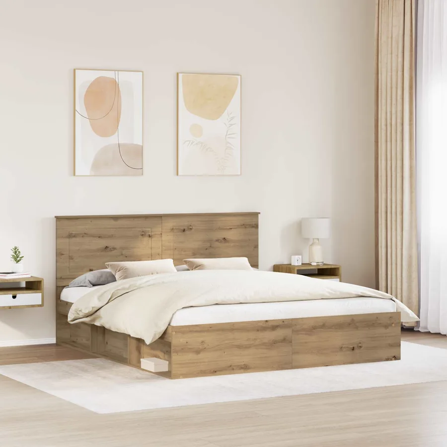 Cadre de lit Chêne artisan 200 x 200 cm Bois de pin massif - 3