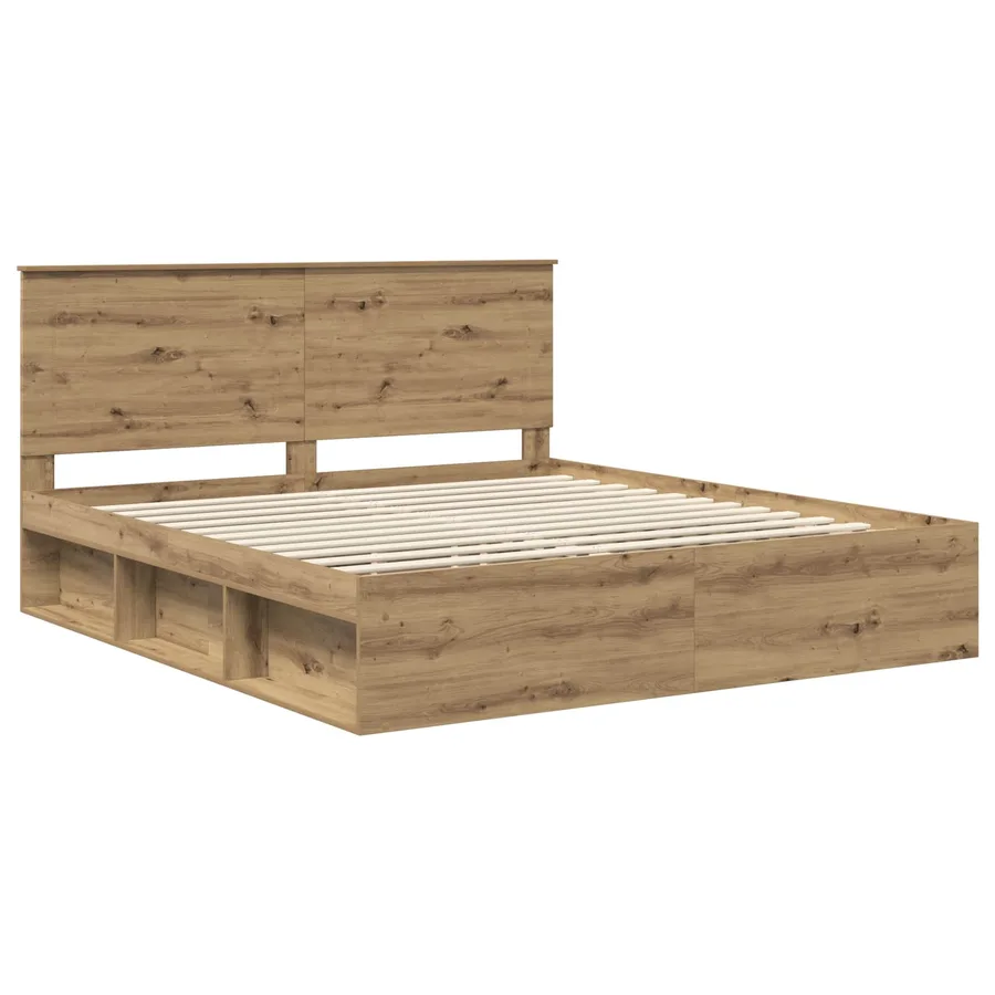Cadre de lit Chêne artisan 200 x 200 cm Bois de pin massif - 4
