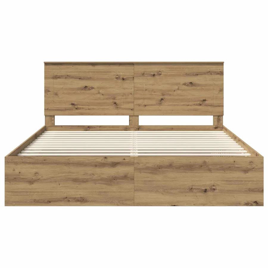 Cadre de lit Chêne artisan 200 x 200 cm Bois de pin massif - 7