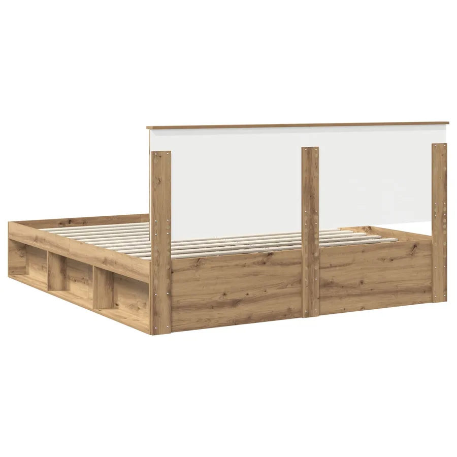 Cadre de lit Chêne artisan 200 x 200 cm Bois de pin massif - 9