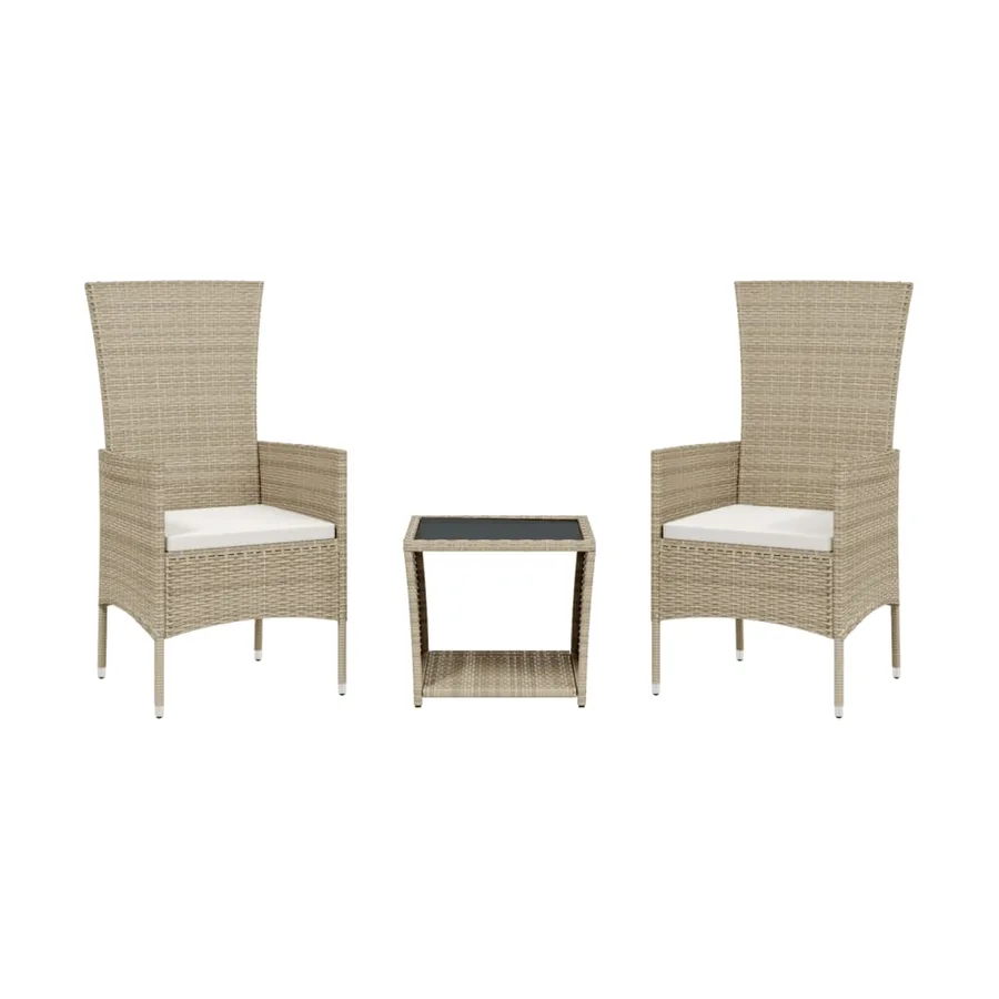 Ensemble à manger de jardin et coussins 3 pcs Beige poly rotin - 2
