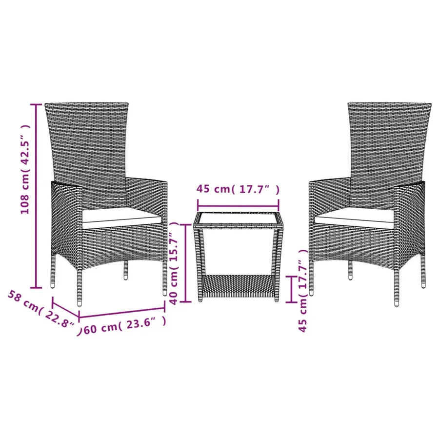 Ensemble à manger de jardin et coussins 3 pcs Beige poly rotin - 5