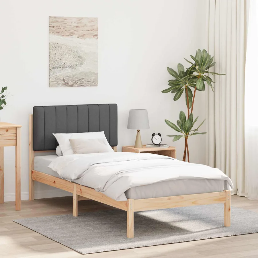 Cadre de lit avec tête de lit rembourrée Gris foncé 90 x 190 cm