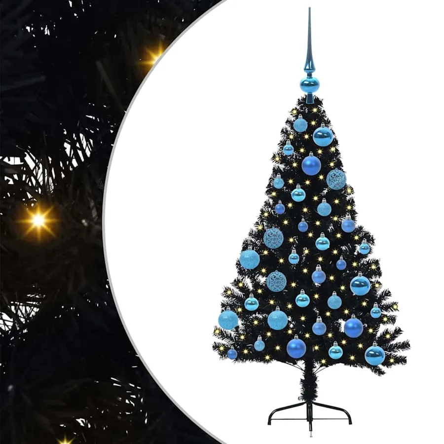 Sapin de Noël artificiel pré-éclairé Noir 120 cm PVC - 2