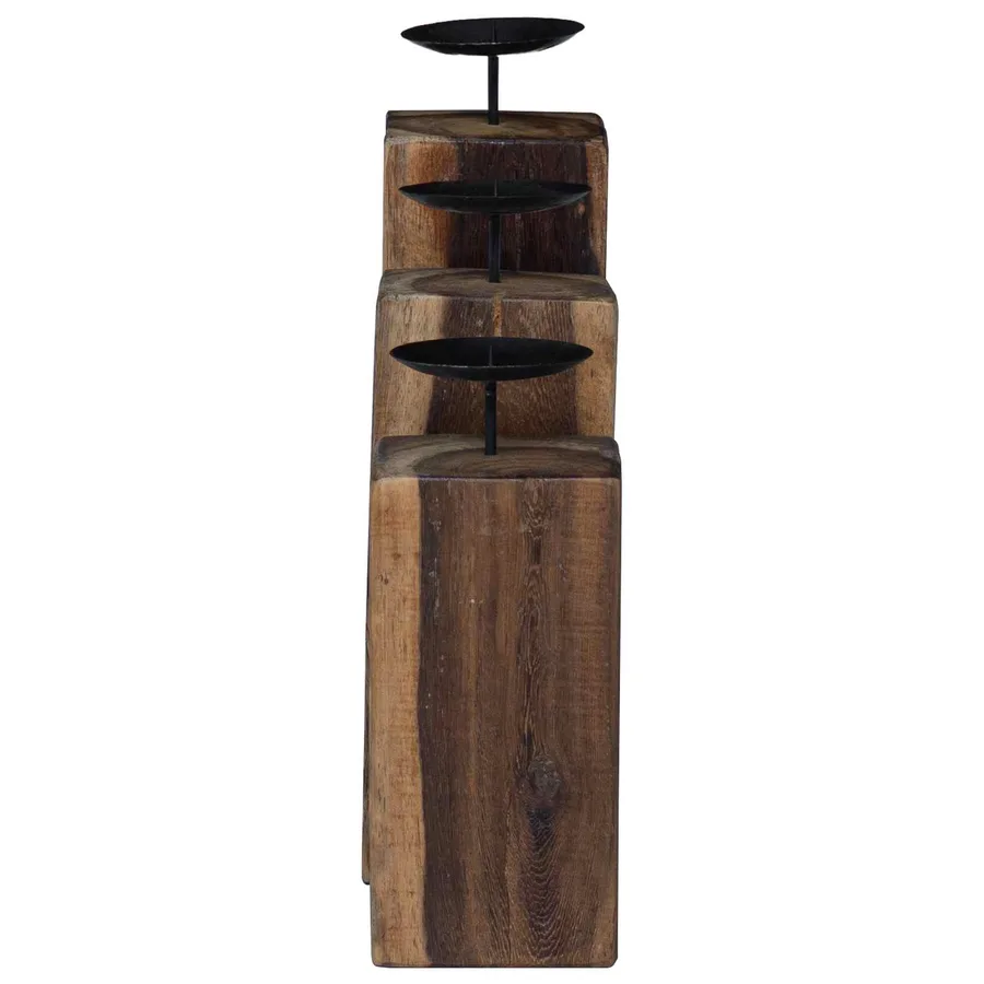 Bougeoir 3 pcs Naturel Bois massif de récupération - 6