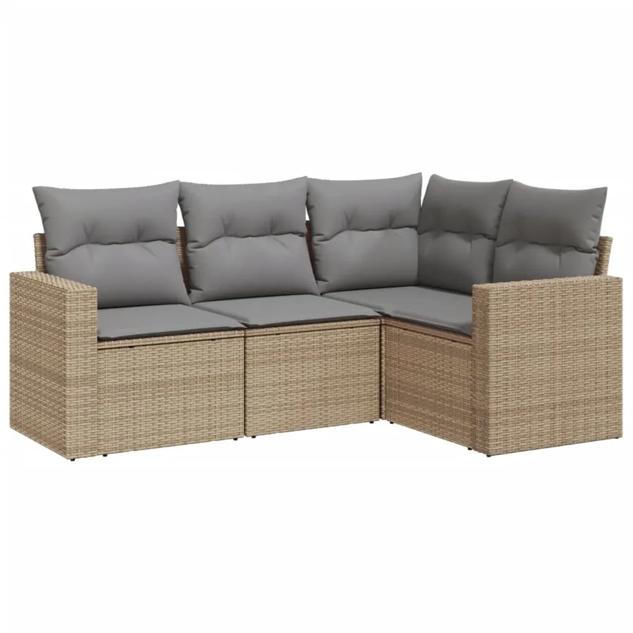 Salon de jardin avec coussins 4 pcs beige résine tressée - 2