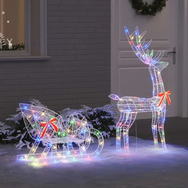 Traîneau tiré par un renne coloré 70 x 26 x 129 cm Acrylique