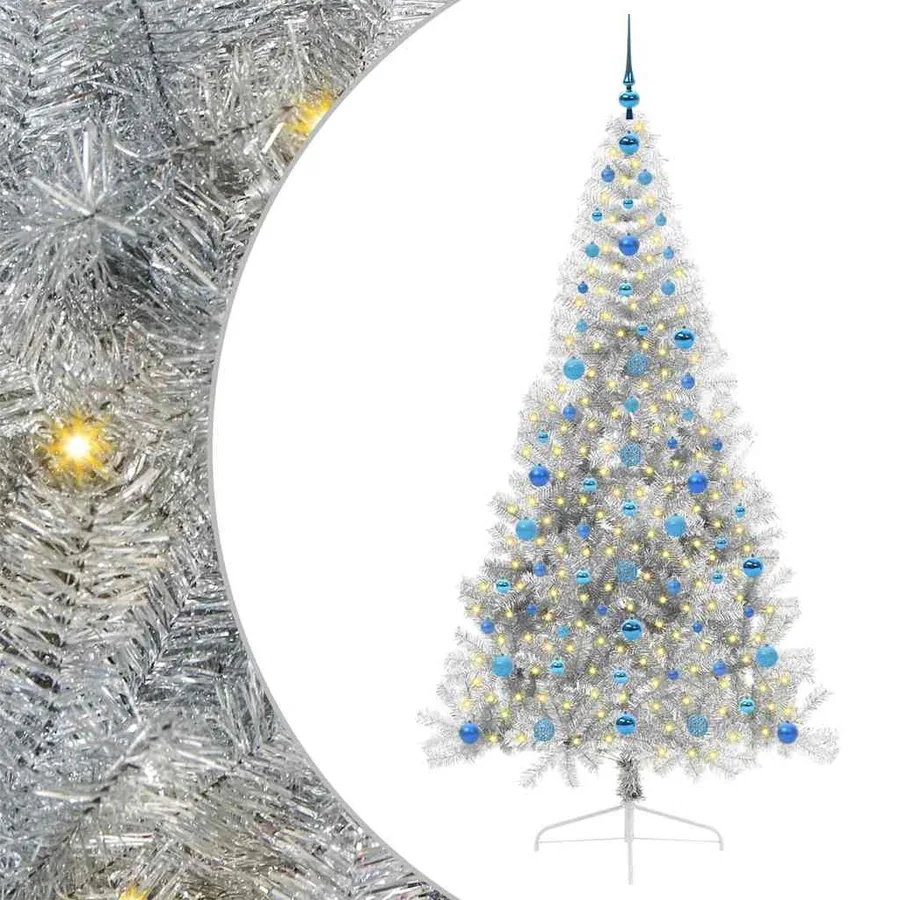 Sapin de Noël artificiel pré-éclairé Argent 210 cm PET - 2