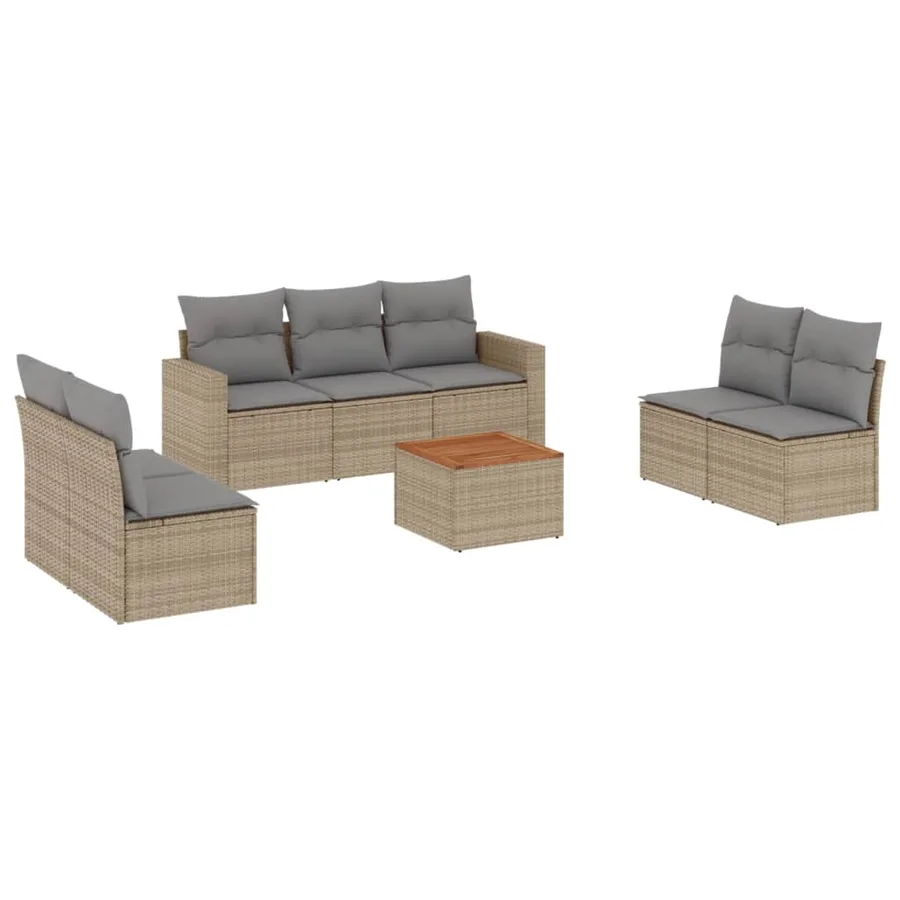 Salon de jardin avec coussins 8 pcs beige résine tressée - 2