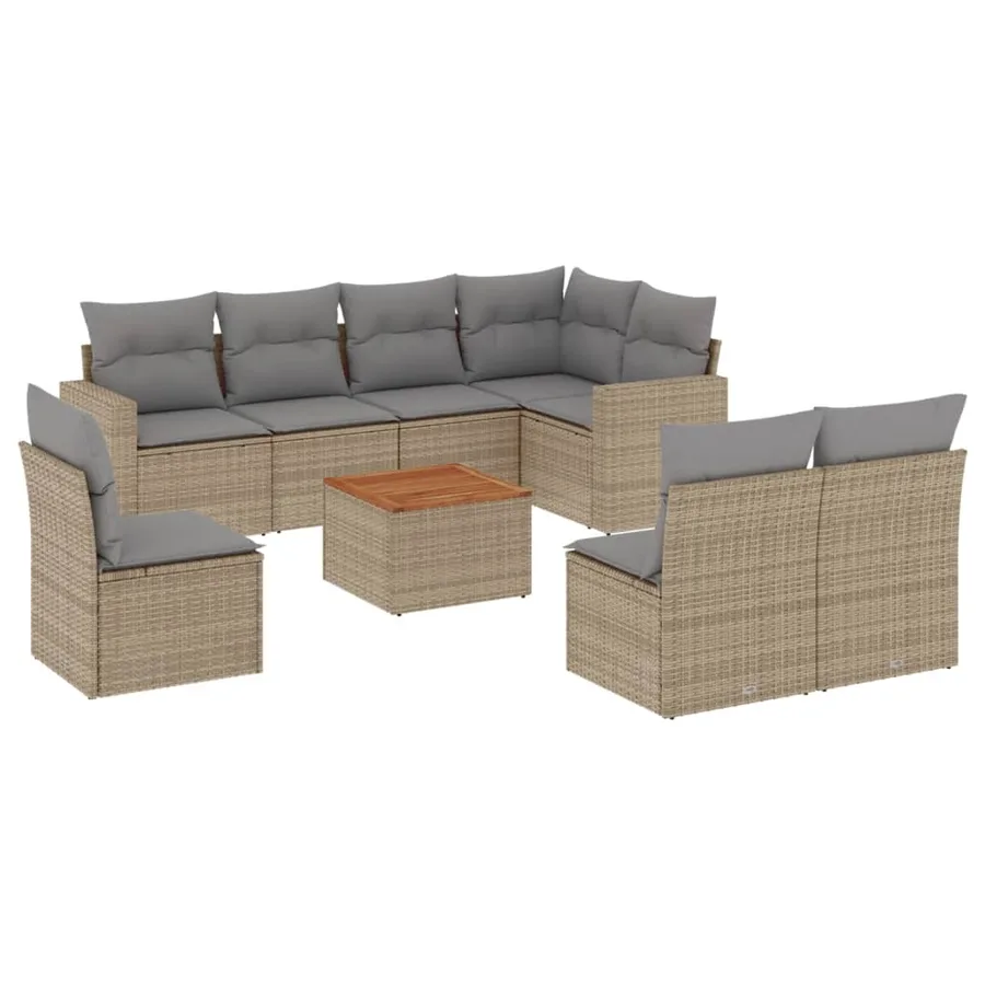 Salon de jardin avec coussins 9 pcs beige résine tressée - 2
