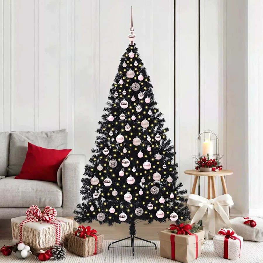 Sapin de Noël artificiel pré-éclairé Noir 180 cm PVC