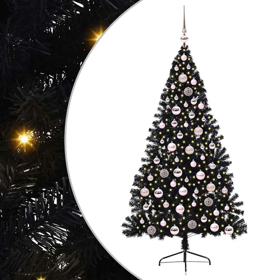 Sapin de Noël artificiel pré-éclairé Noir 180 cm PVC - 2
