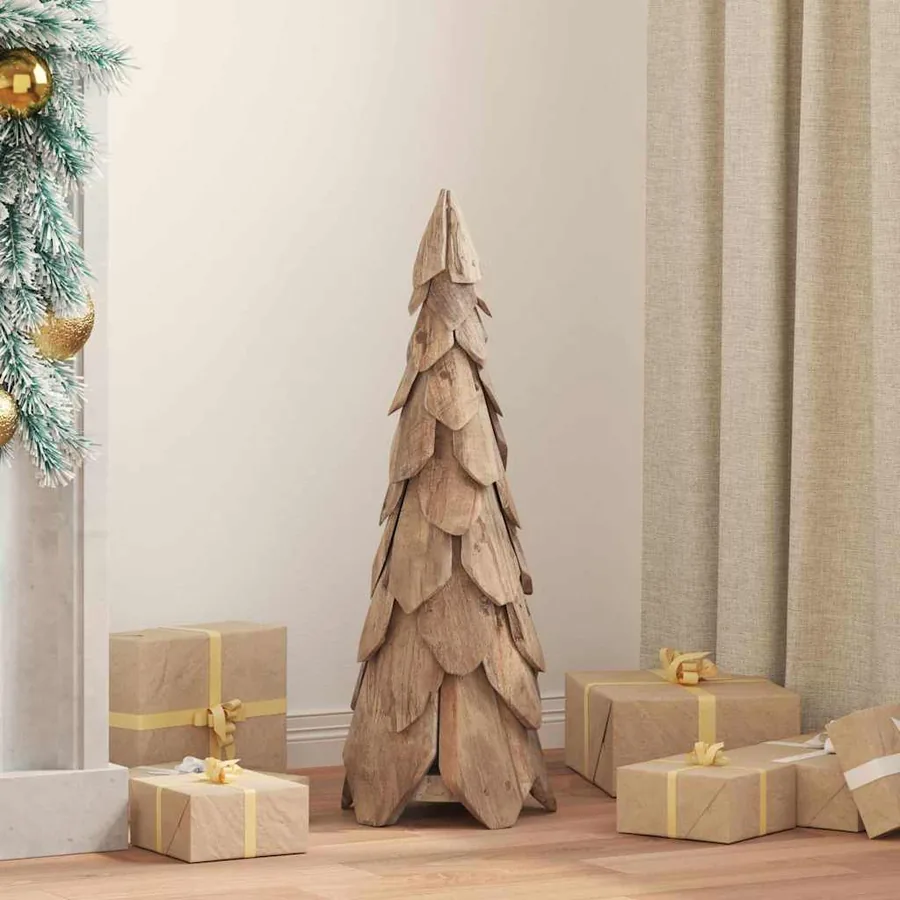 Sapin de Noël avec support Marron 80 cm Bois de teck solide