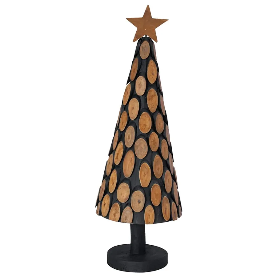Sapin de Noël avec support Marron 90 cm Bois de teck solide - 4