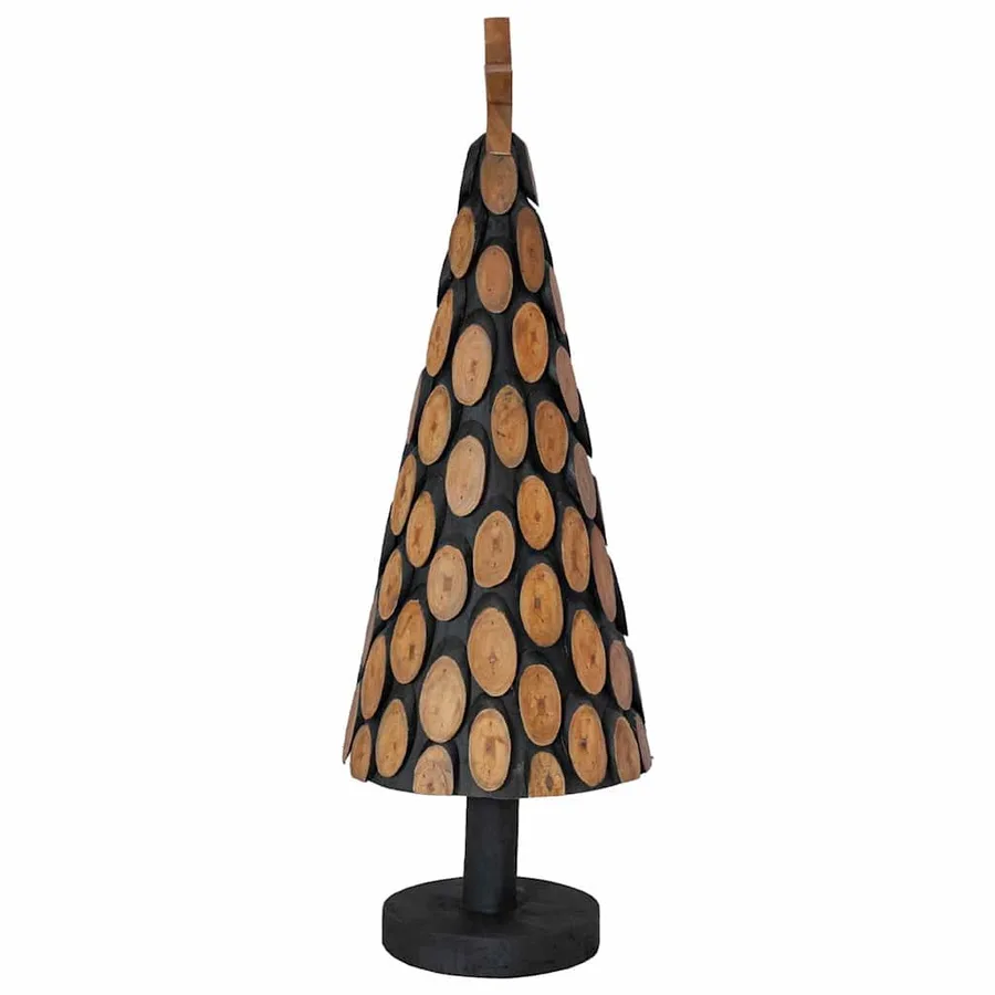Sapin de Noël avec support Marron 90 cm Bois de teck solide - 5