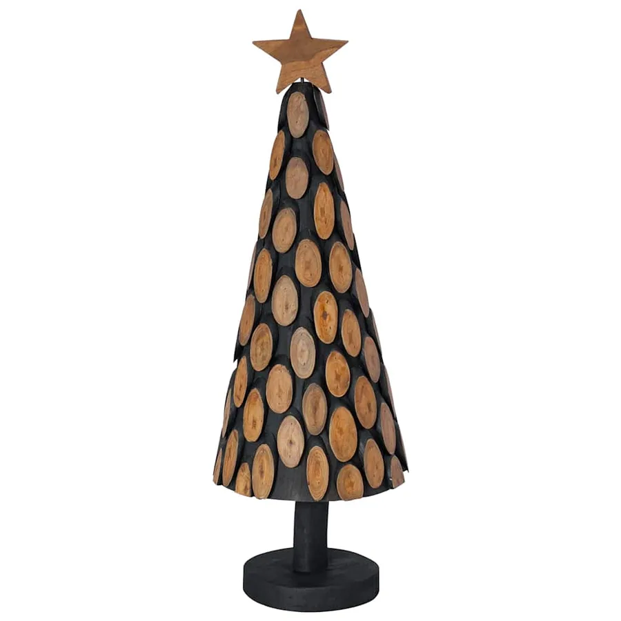 Sapin de Noël avec support Marron 90 cm Bois de teck solide - 6