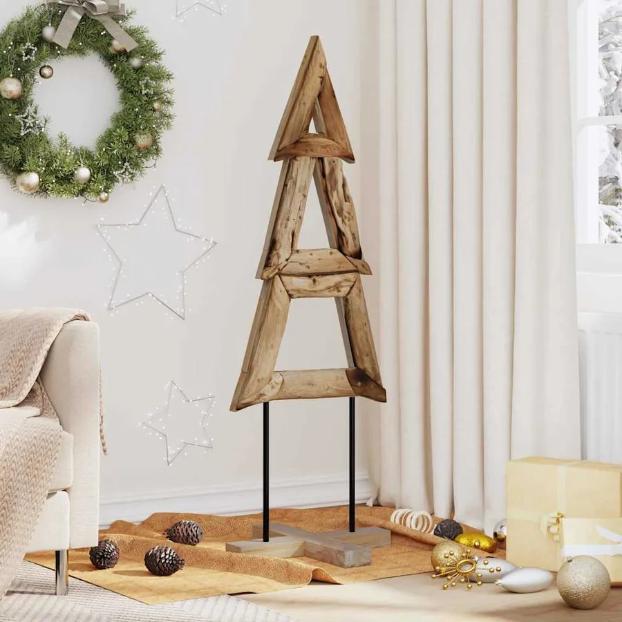 Sapin de Noël avec support Marron 120 cm Bois de teck solide