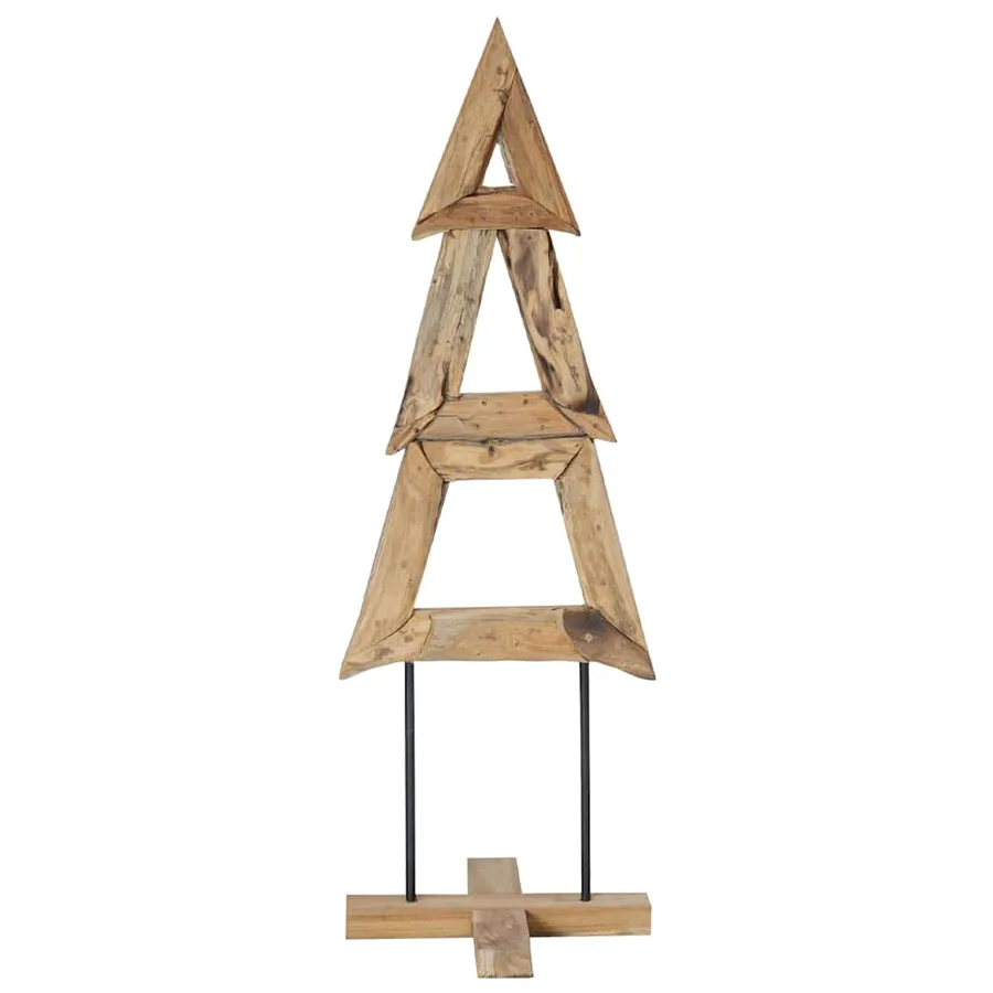 Sapin de Noël avec support Marron 120 cm Bois de teck solide - 2