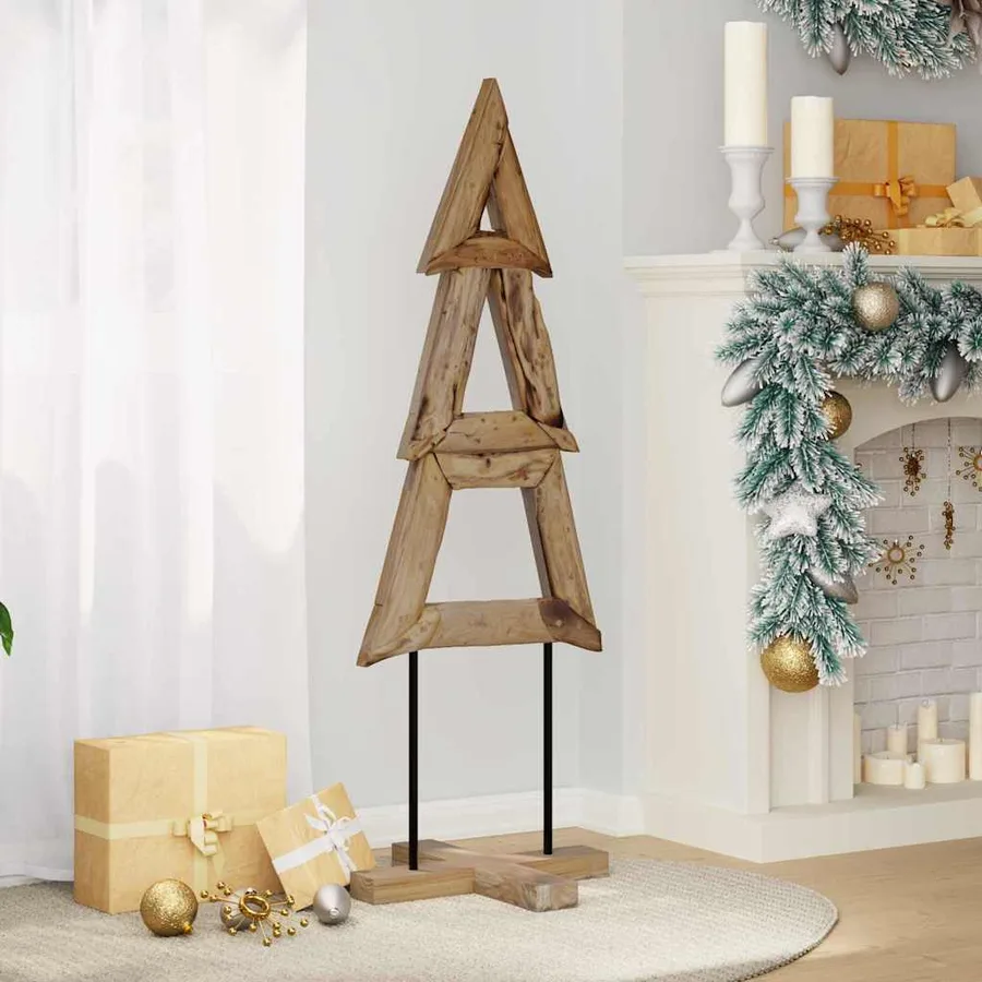 Sapin de Noël avec support Marron 120 cm Bois de teck solide - 4