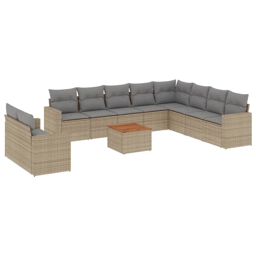 Salon de jardin 11 pcs avec coussins beige résine tressée - 2