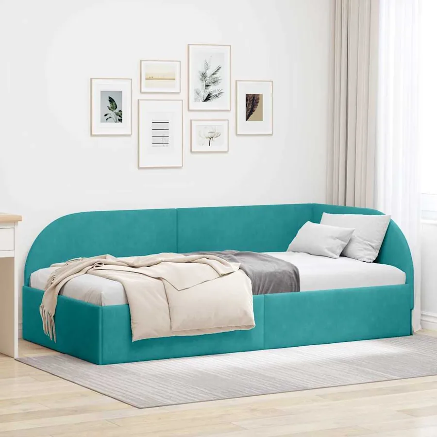 Cadre de lit d'angle Turquoise 90 cm x 190 cm Velours