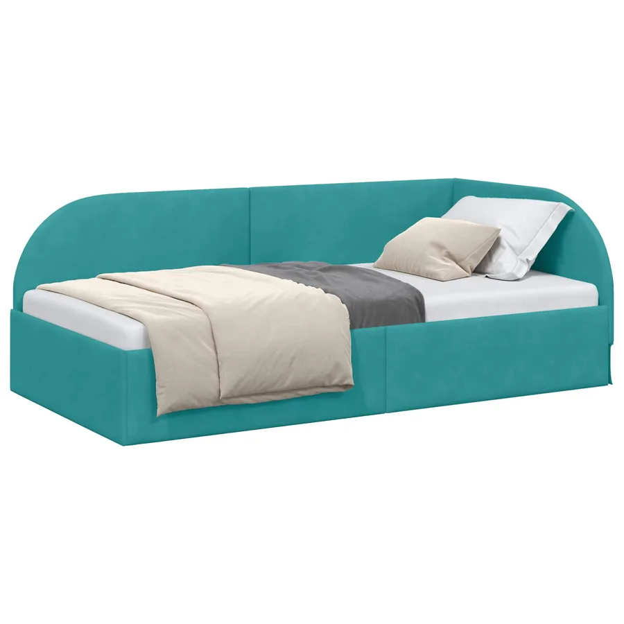 Cadre de lit d'angle Turquoise 90 cm x 190 cm Velours - 2