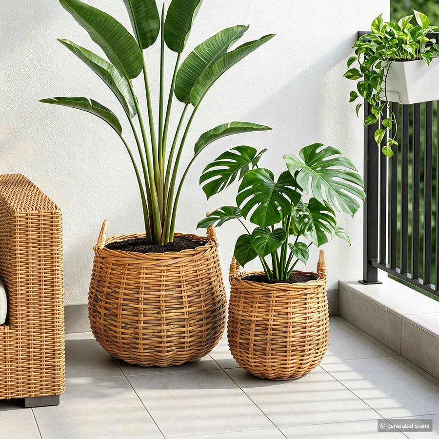 Panier à Plantes avec stockage 2 pc Brun Naturel Rattan Kubu - 3