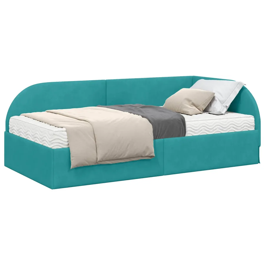 Cadre de lit d'angle avec matelas 2 pcs Turquoise Velours - 2