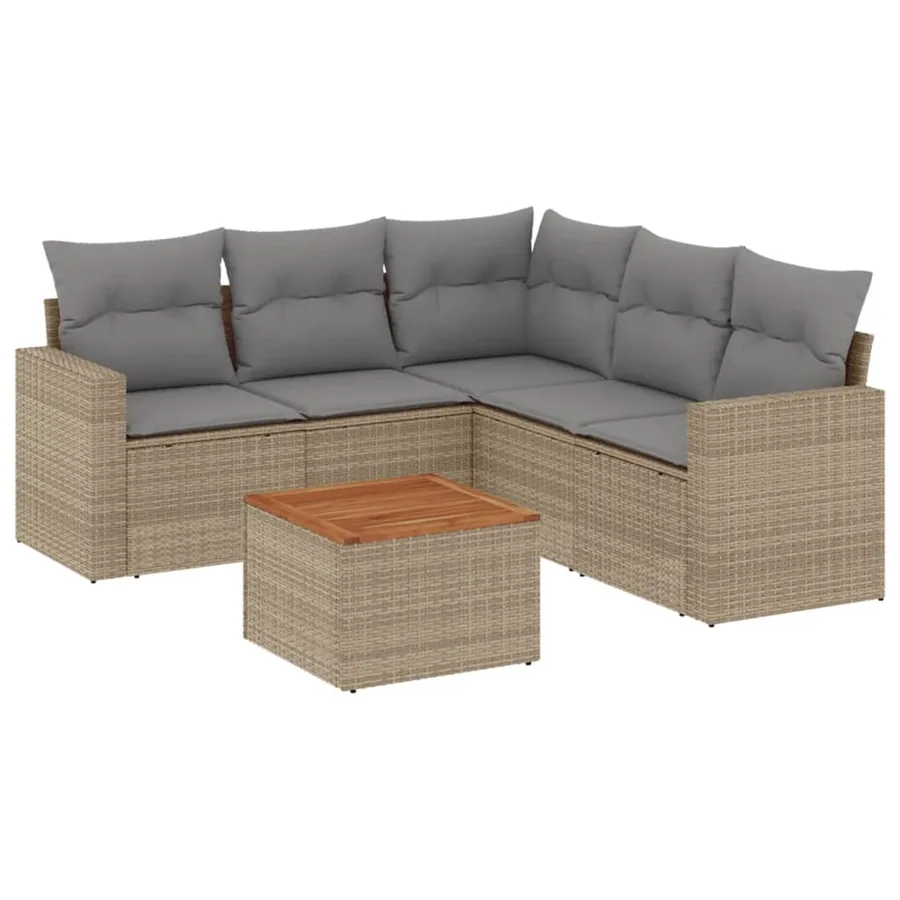 Salon de jardin avec coussins 6 pcs beige résine tressée - 2