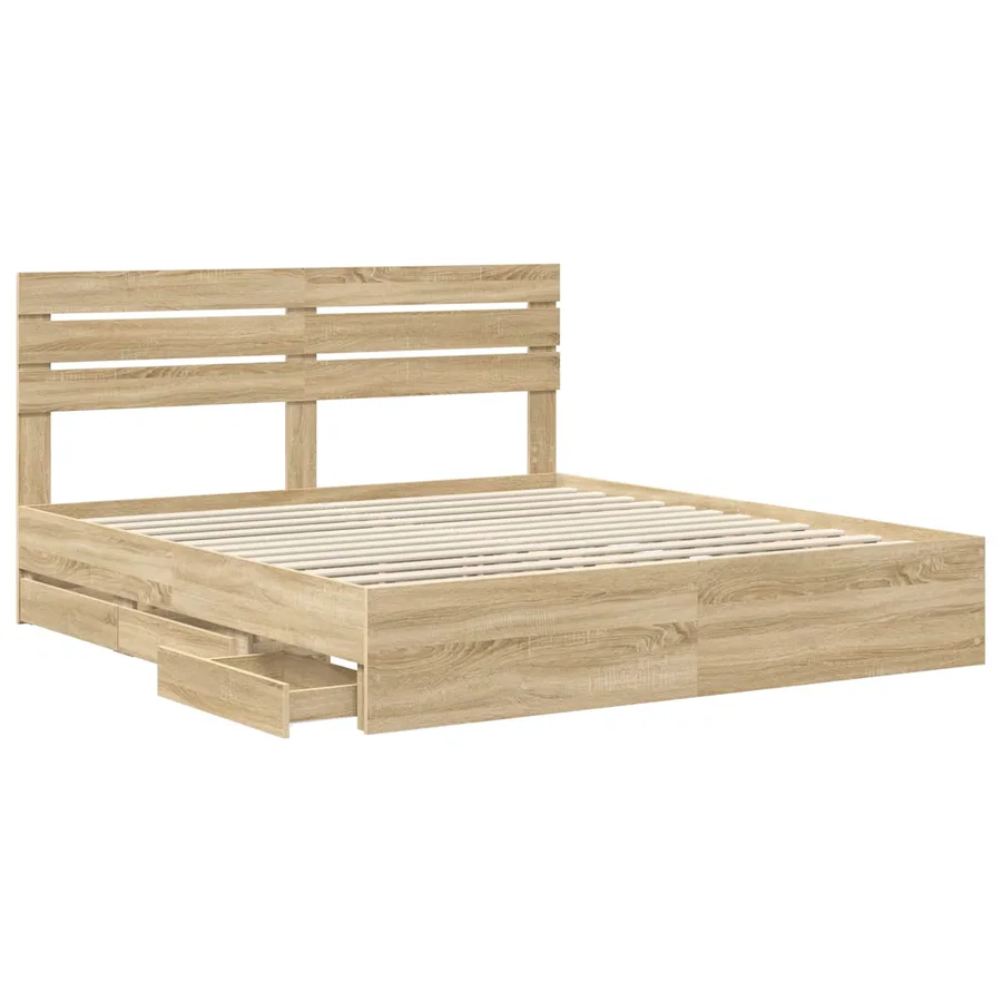 Cadre de lit Chêne Sonoma 200 x 200 cm Bois Ingénierie - 5