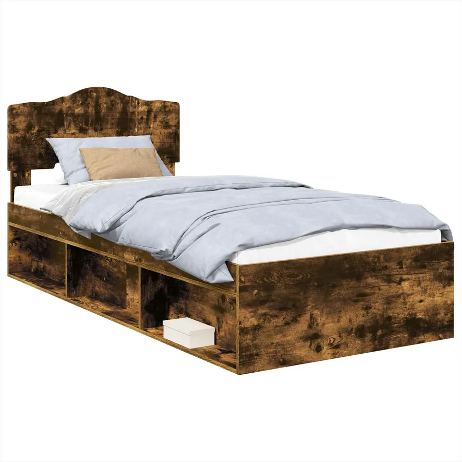 Cadre de lit Chêne fumé 100 x 200 cm Bois de pin massif - 2
