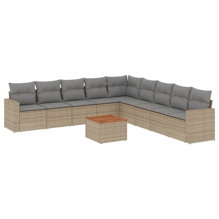 Salon de jardin avec coussins 10 pcs beige résine tressée - 2