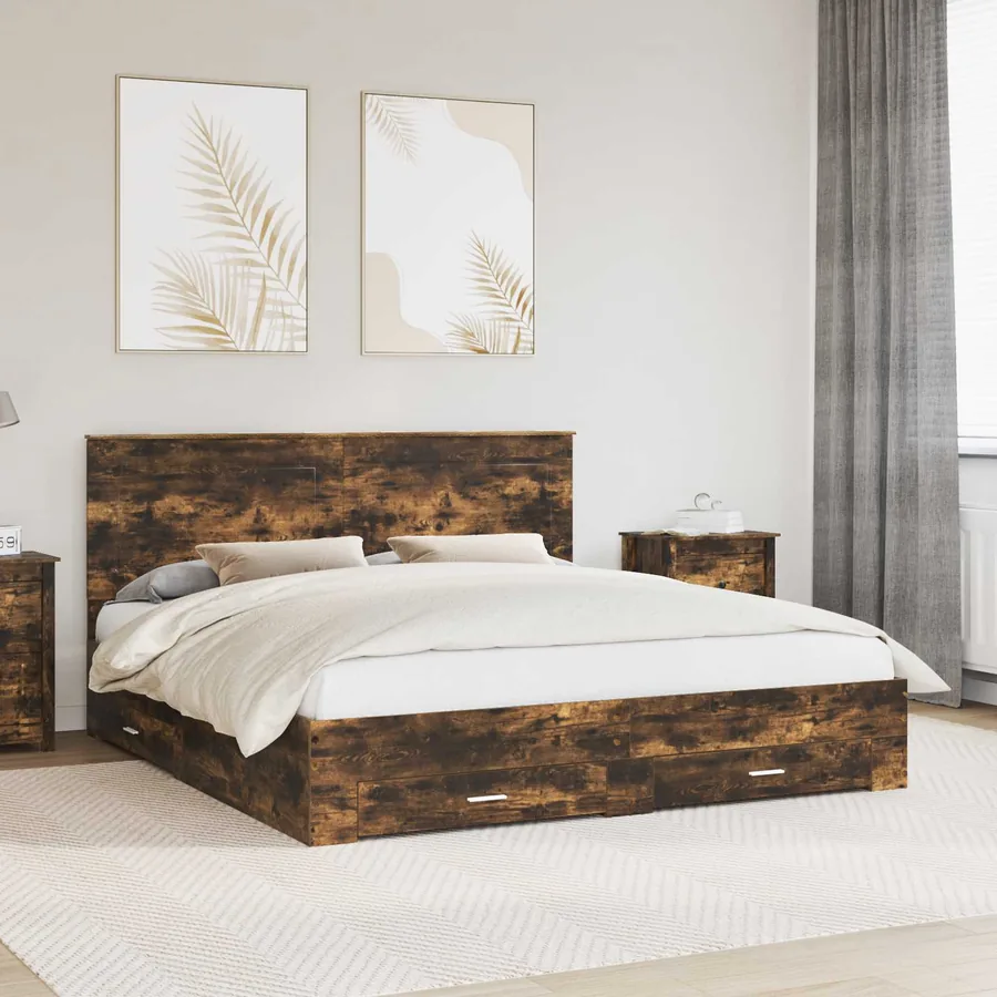 Cadre de lit Chêne fumé 200 x 200 cm Bois d'ingénierie