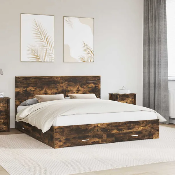 Cadre de lit Chêne fumé 200 x 200 cm Bois d'ingénierie